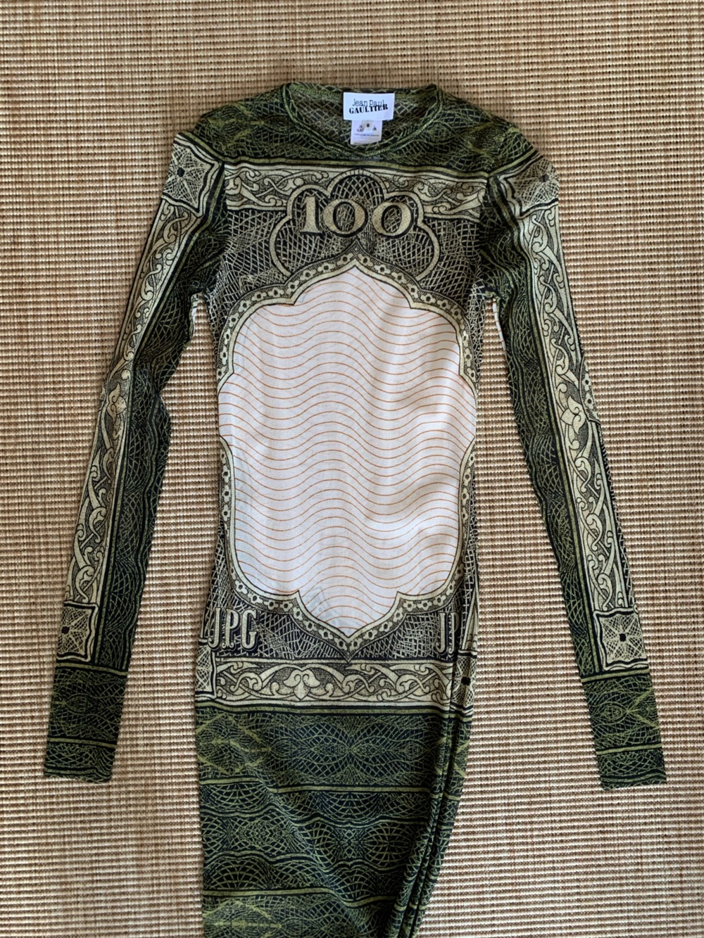Jean Paul Gaultier Cartouche Money Dollar Mesh Sheer Long Sleeve Maxi Dress - Picture 7 of 11